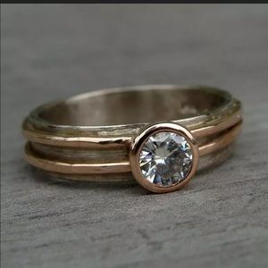 Ethical Moissanite Ring 14K Palladium & Rose Gold